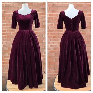Vintage Laura Ashley Velvet Dress Christmas Holiday Eggplant Wine Burgundy 6